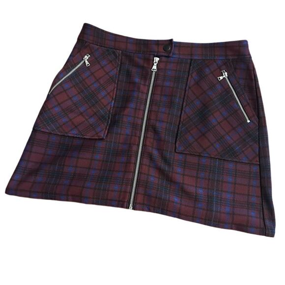 New! Express Burgundy Plaid Mini Skirt Sz M - Picture 1 of 5